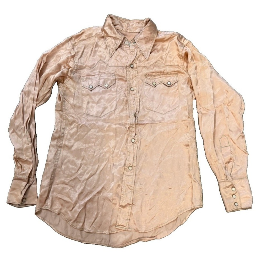 Western Pearl Snap Shirt Men's XL Blush Pink Satin Cowboy Rodeo